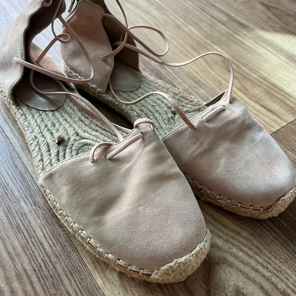 Eileen Fisher Leather Lace-Up Espadrille Sandal Toffee Cream Size 10